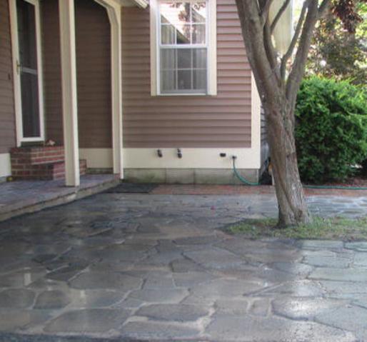 Blue stone patio installation, Portland, Maine