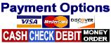 payment options; Visa,MasterCard,Discover,cash,check,debit,money order
